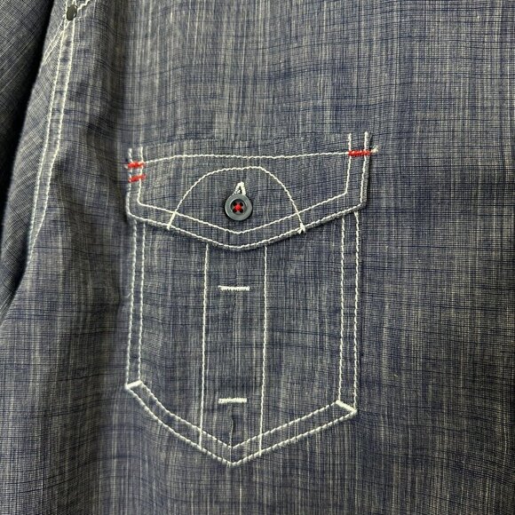 2/$30 Drill Mens Slim Fit Button Down Denim Shirt Size XL Blue Casual Skater - Picture 5 of 13
